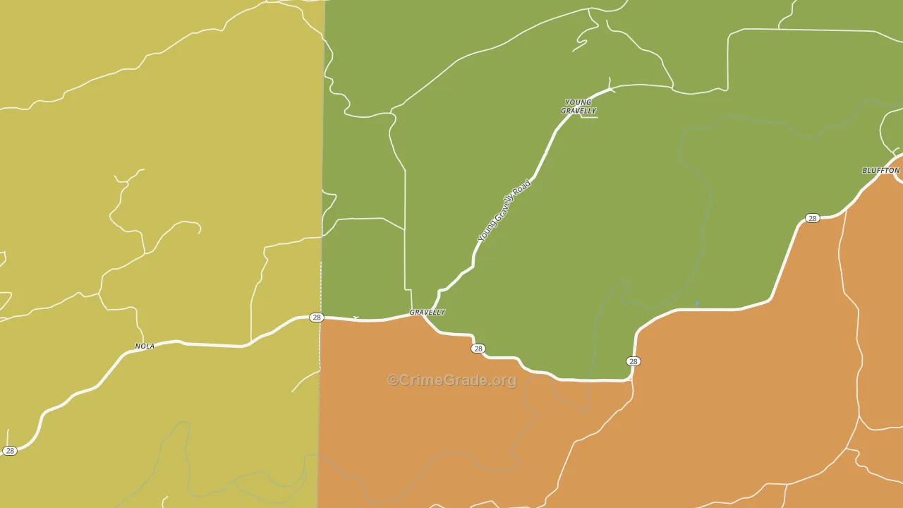 Gravelly, AR Map of Theft Rates