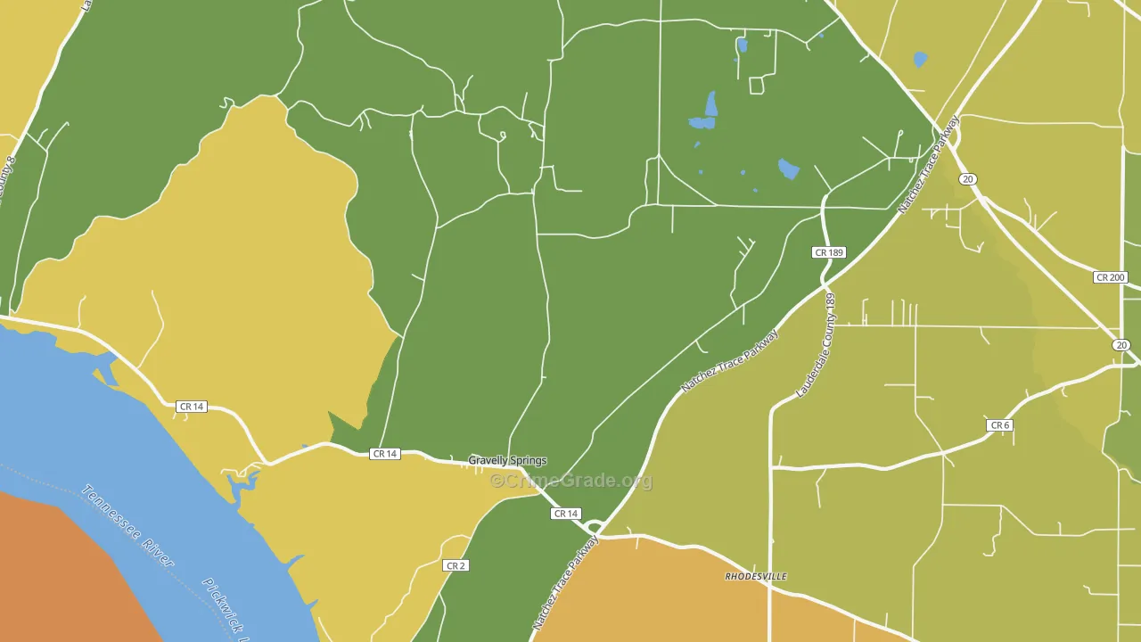 Gravelly Springs, AL Map of Theft Rates