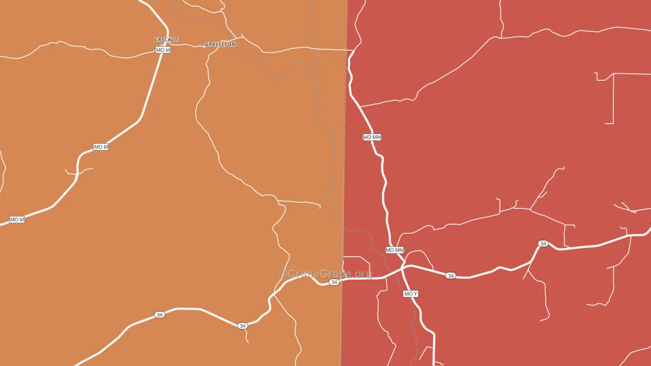 Gravelton, MO Map of Theft Rates