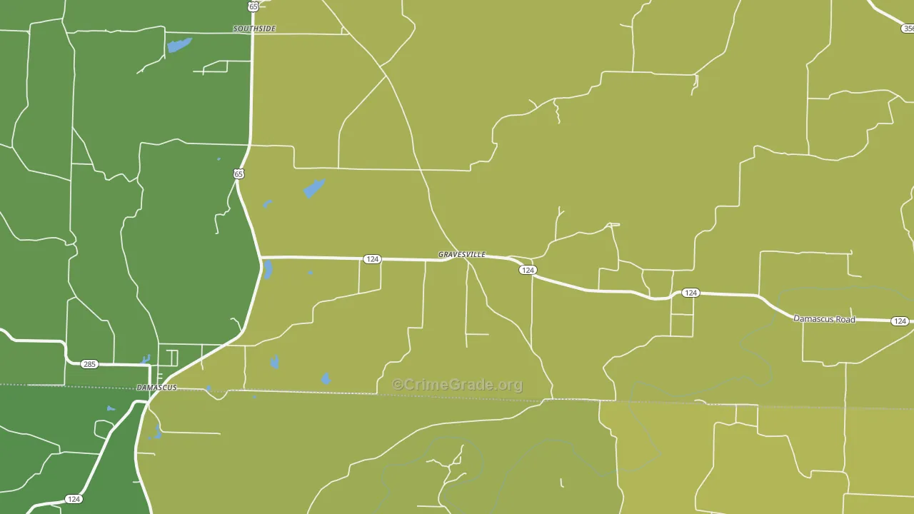 Gravesville, AR Map of Theft Rates
