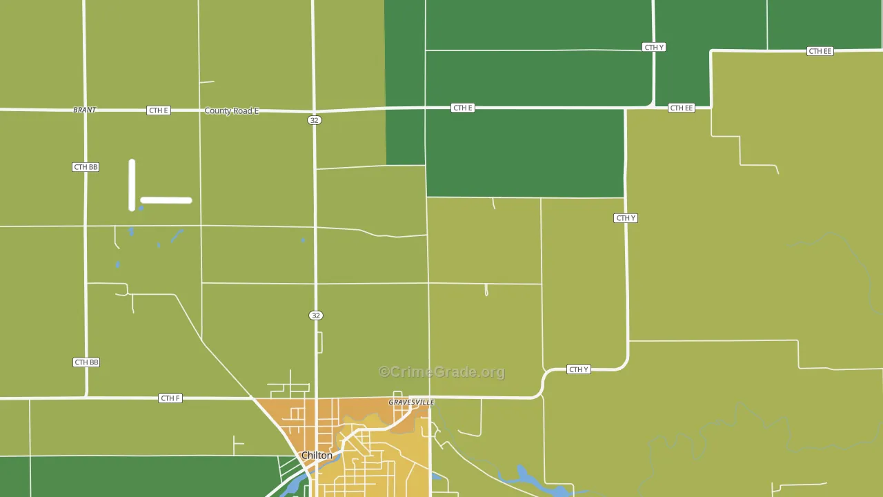 Gravesville, WI Map of Theft Rates