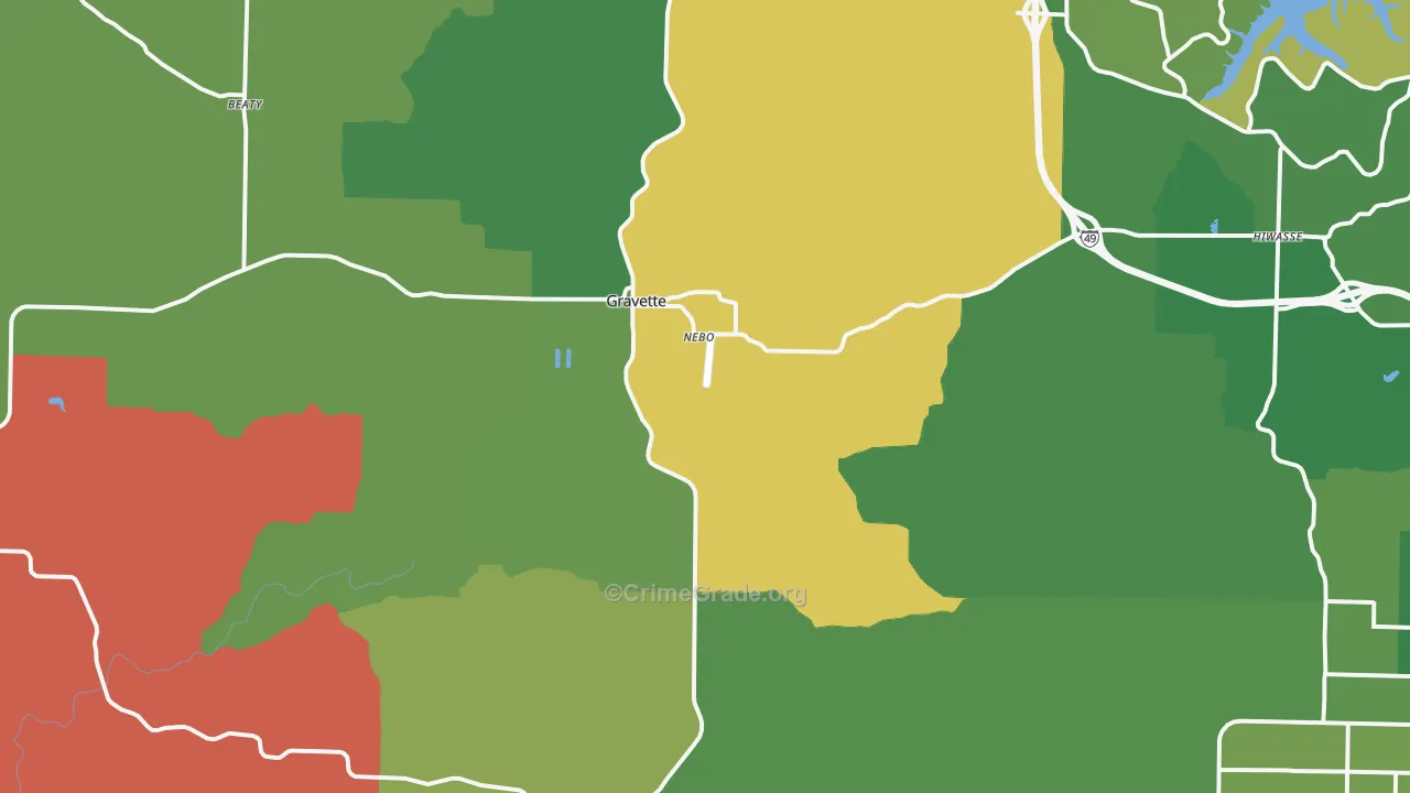 Gravette, AR Map of Theft Rates