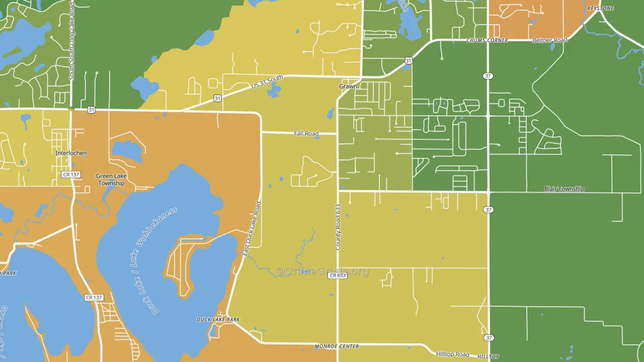 Grawn, MI Map of Theft Rates