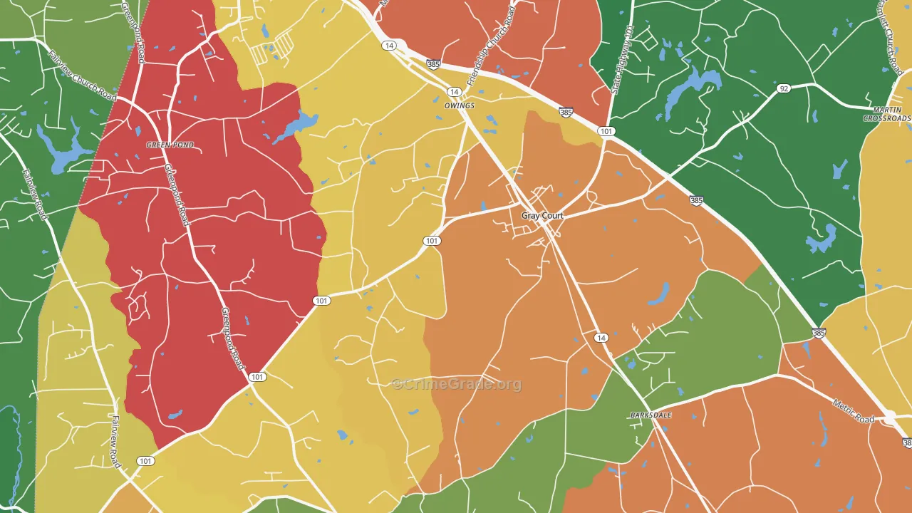 Gray Court, SC Map of Theft Rates