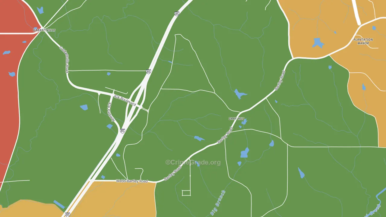 Gray Hill, GA Map of Theft Rates