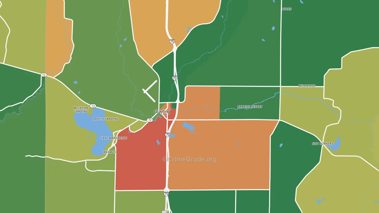 Grayling, MI Map of Theft Rates