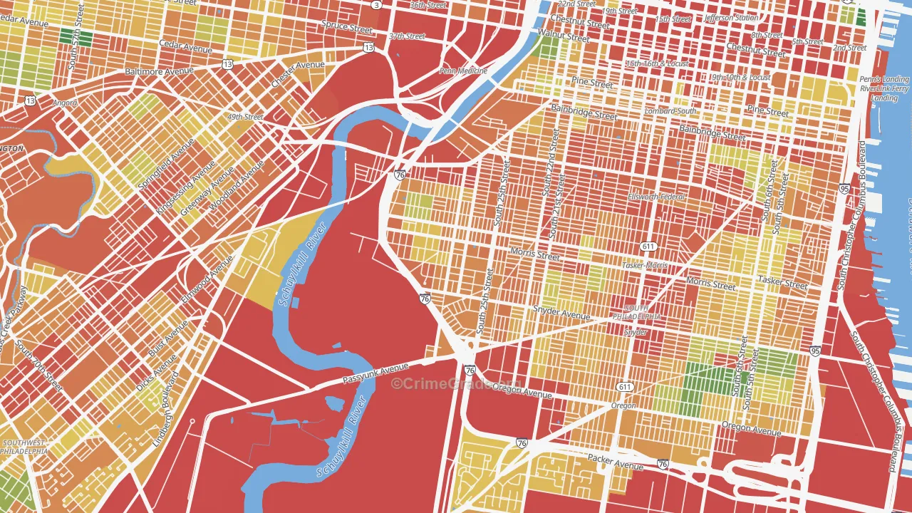 Grays Ferry, Philadelphia, PA Map of Theft Rates