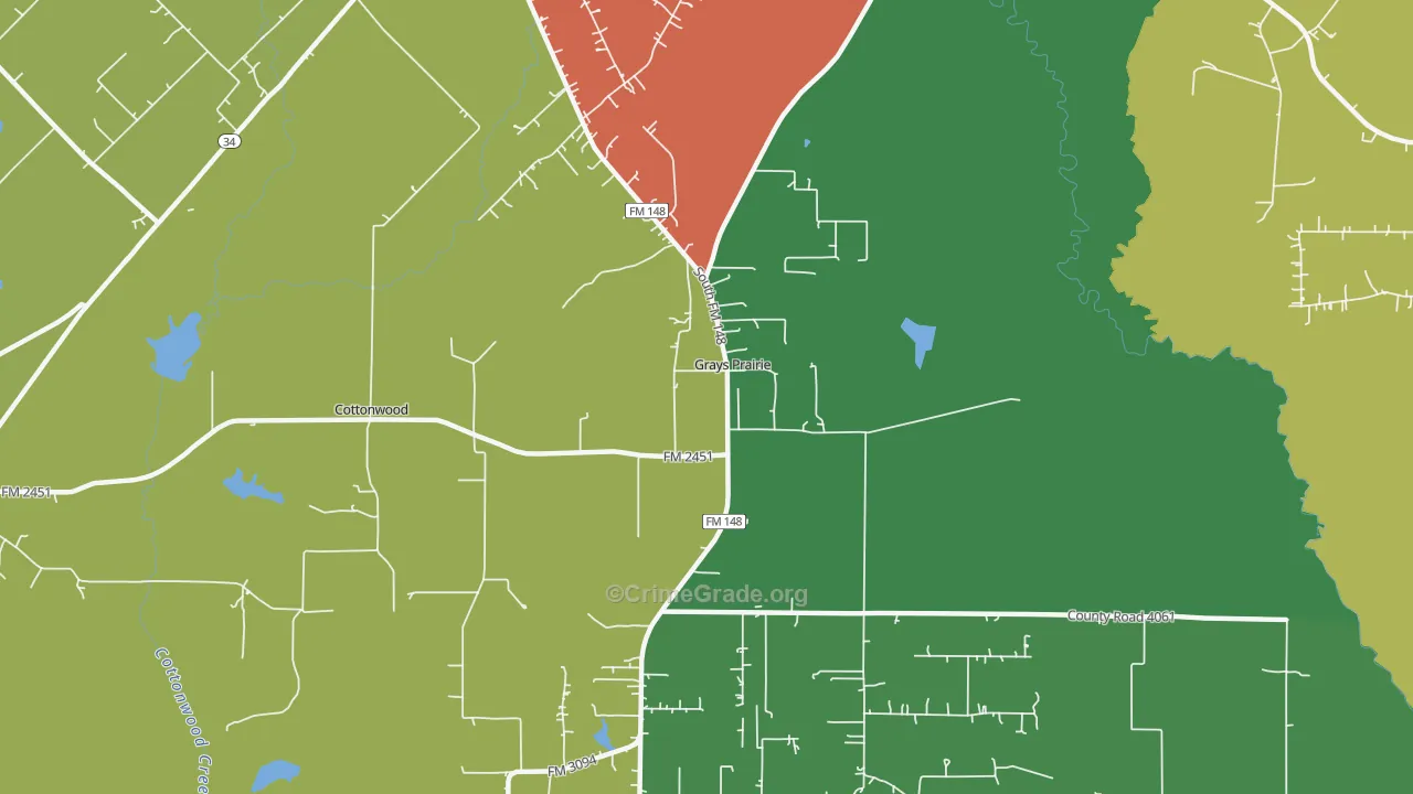 Grays Prairie, TX Map of Theft Rates