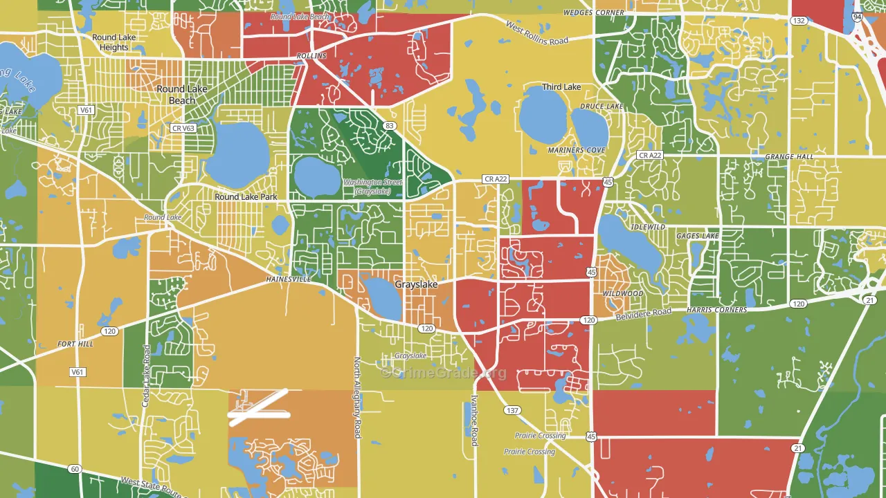 Grayslake, IL Map of Theft Rates
