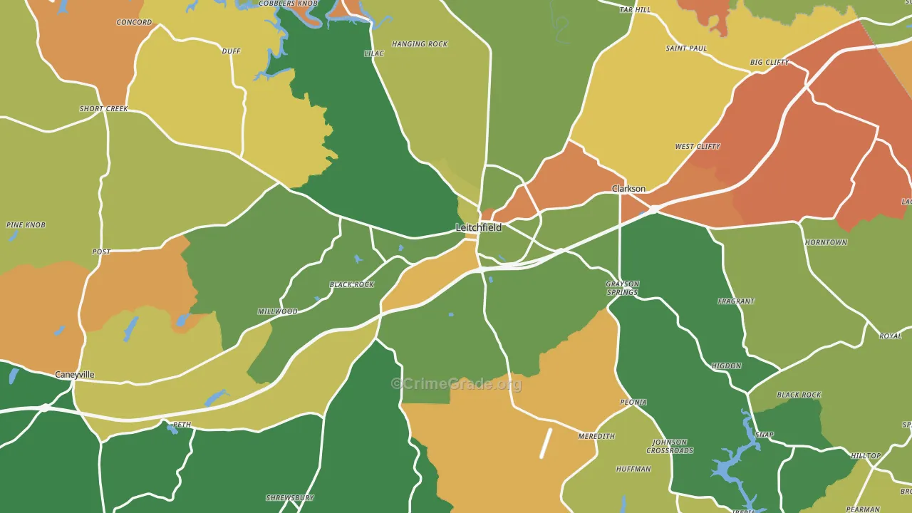 Grayson County, KY Map of Theft Rates