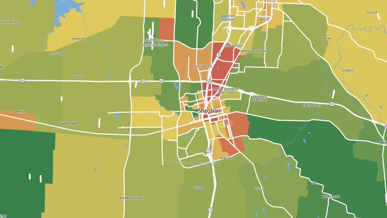 Grayson County, TX Map of Theft Rates
