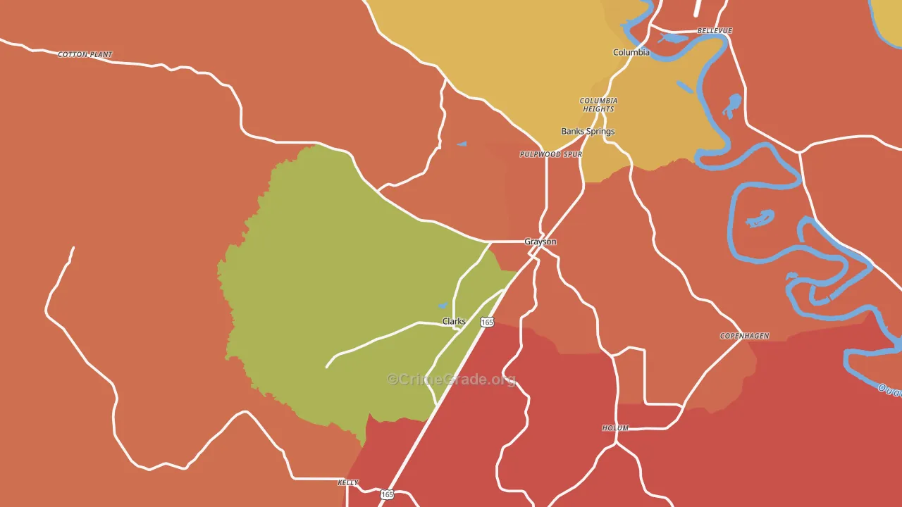 Grayson, LA Map of Theft Rates