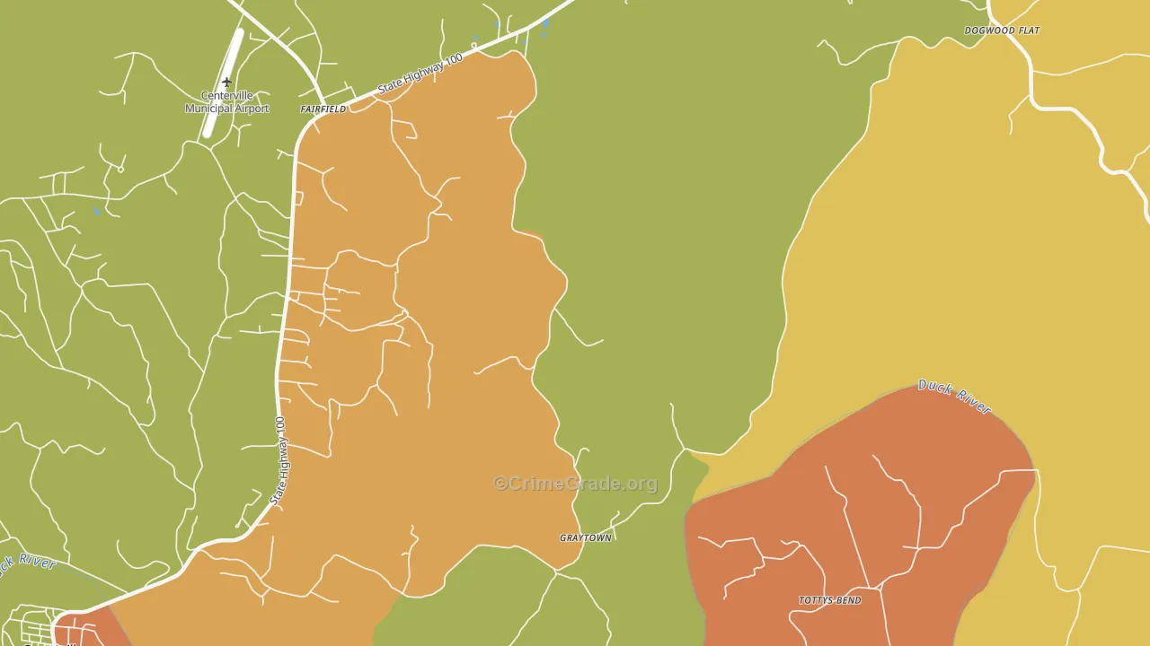 Graytown, TN Map of Theft Rates