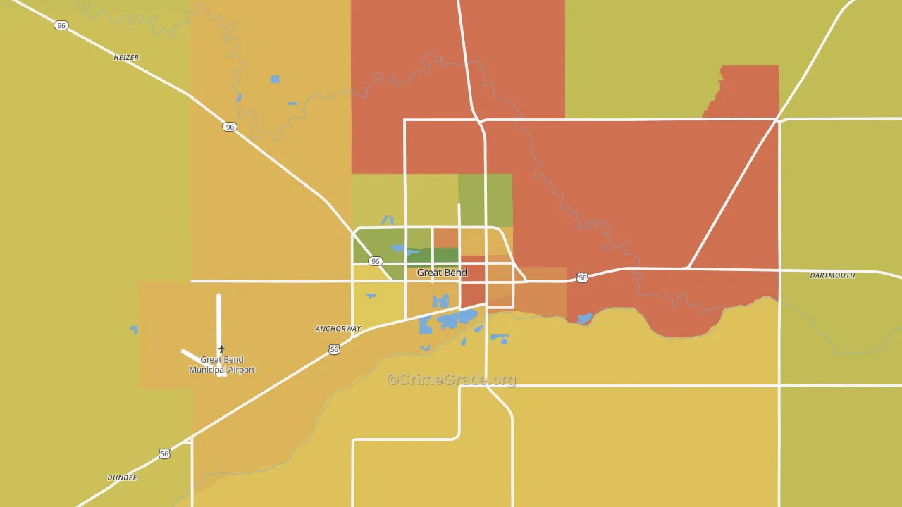 Great Bend, KS Map of Theft Rates