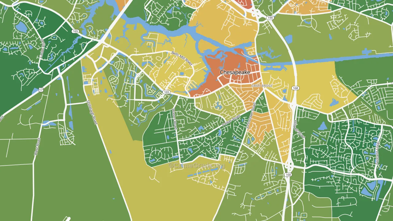 Great Bridge, Chesapeake, VA Map of Theft Rates