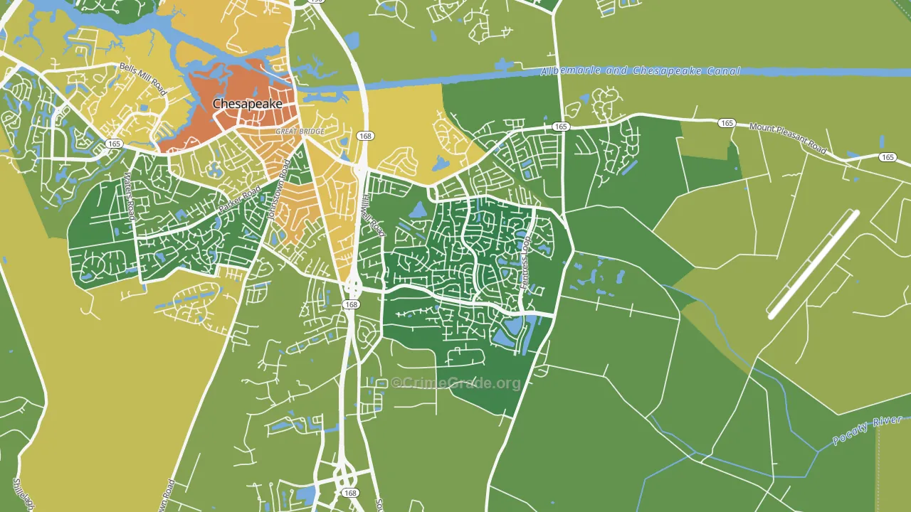 Great Bridge East, Chesapeake, VA Map of Theft Rates
