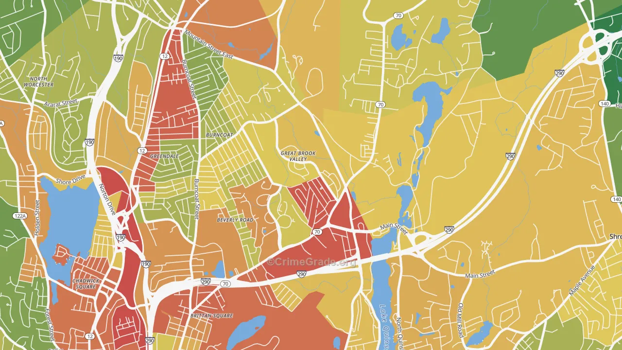 Great Brook Valley, Worcester, MA Map of Theft Rates