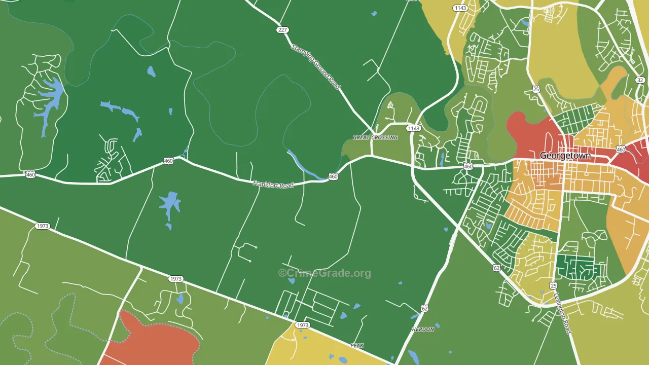 Great Crossing, KY Map of Theft Rates