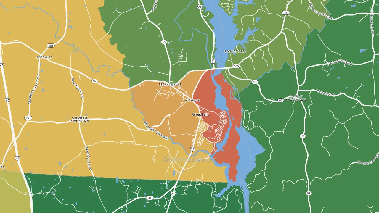 Great Falls, SC Map of Theft Rates