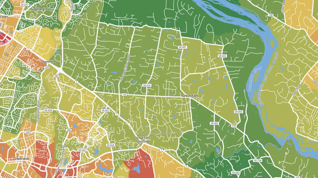 Great Falls, VA Map of Theft Rates