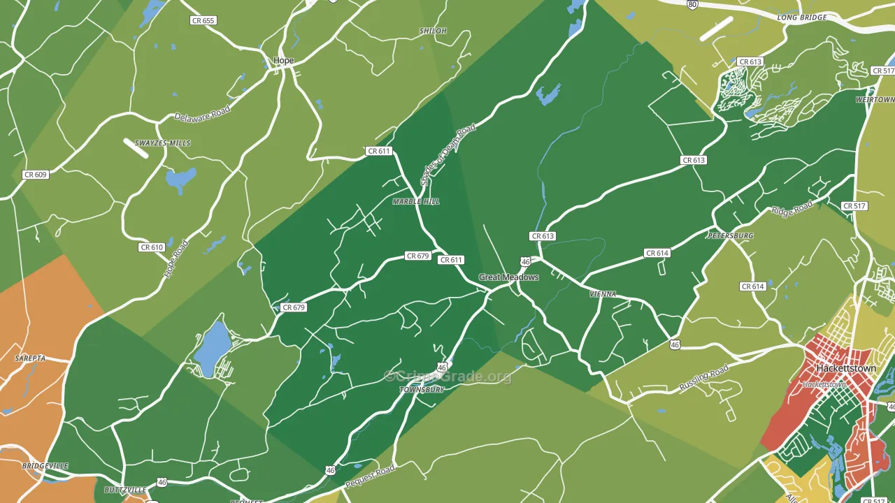 Great Meadows, NJ Map of Theft Rates
