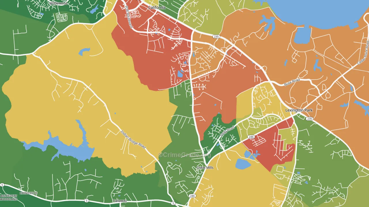 Great Mills, MD Map of Theft Rates