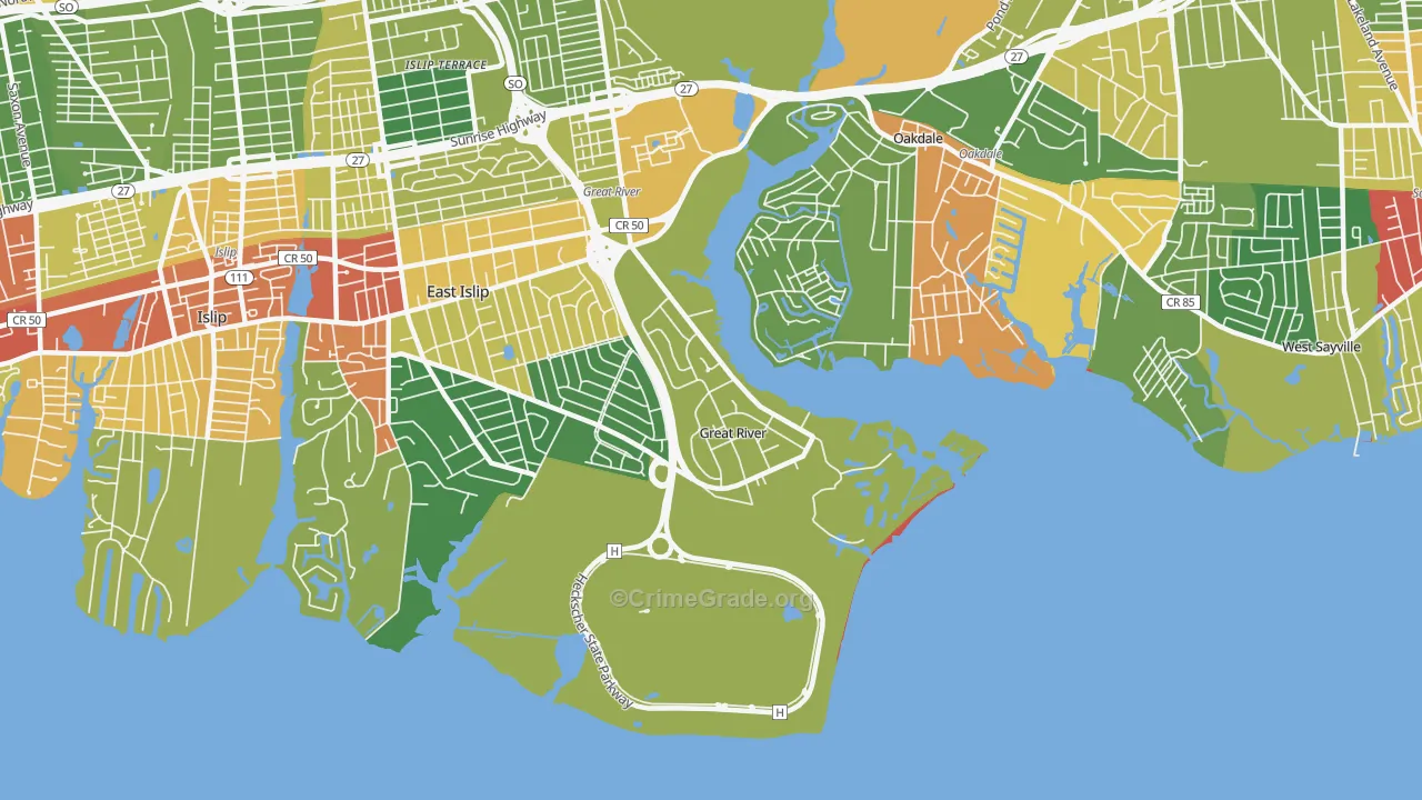 Great River, NY Map of Theft Rates