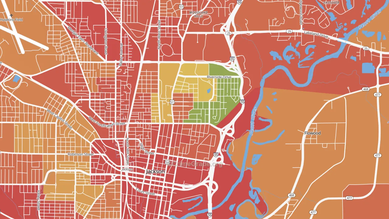 Greater Belhaven, Jackson, MS Map of Theft Rates