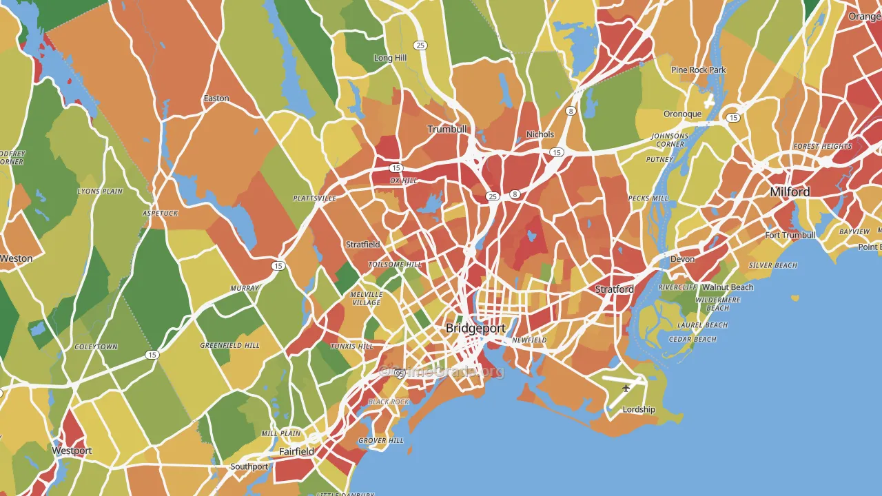 Greater Bridgeport Planning Region, CT Map of Theft Rates