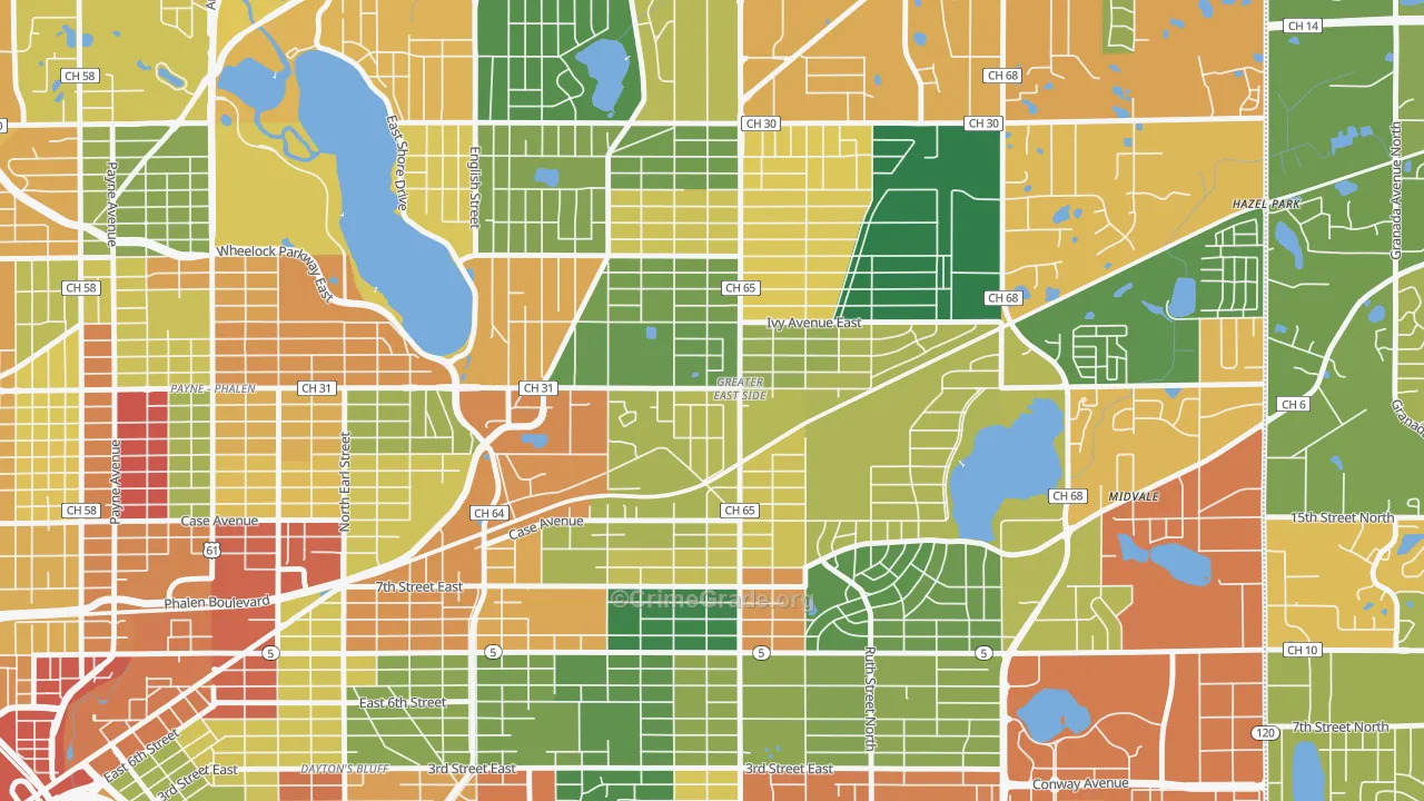 Greater Eastside, St. Paul, MN Map of Theft Rates