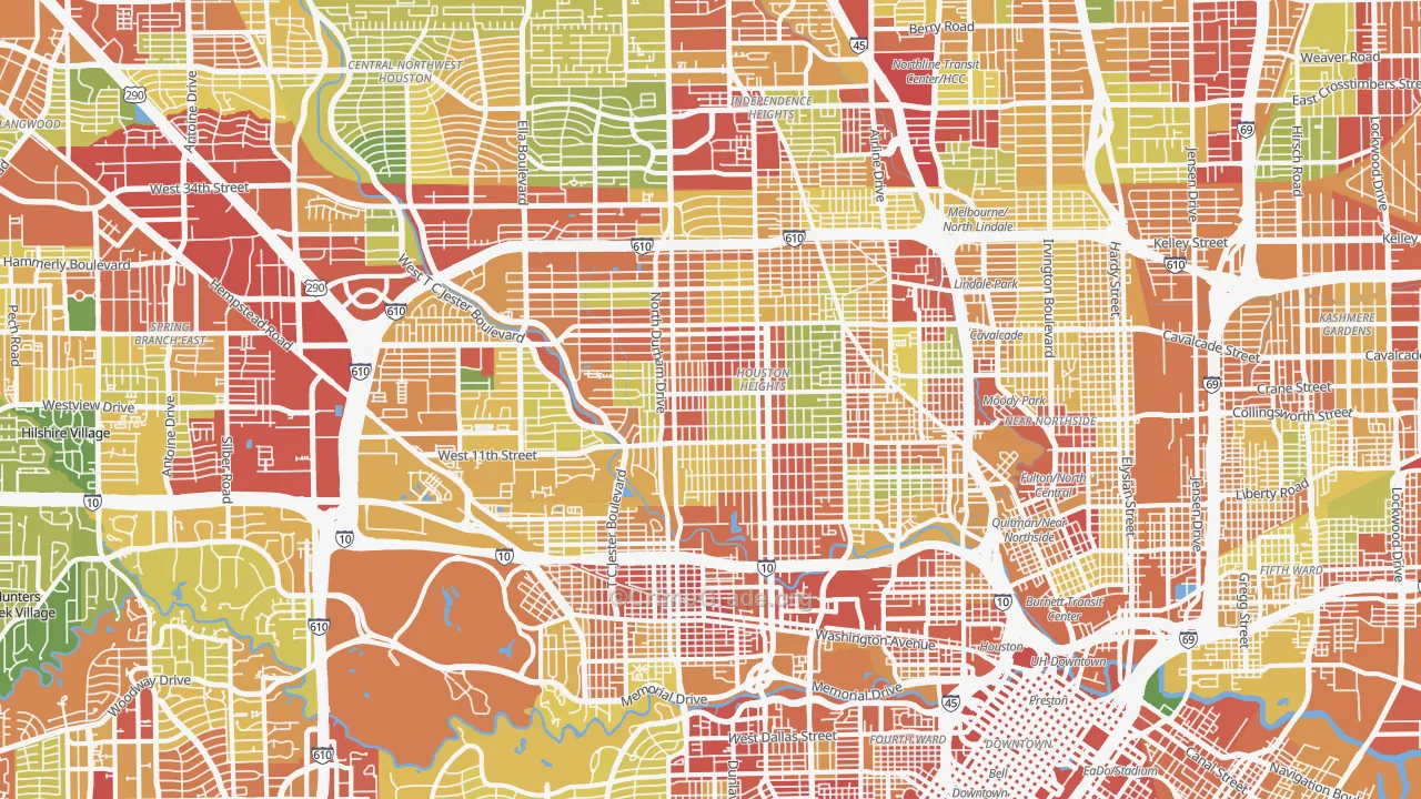 Greater Heights, Houston, TX Map of Theft Rates