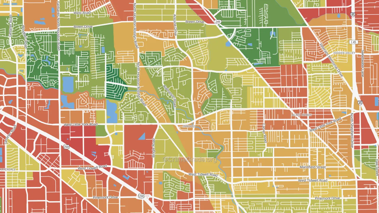 Greater Inwood, Houston, TX Map of Theft Rates