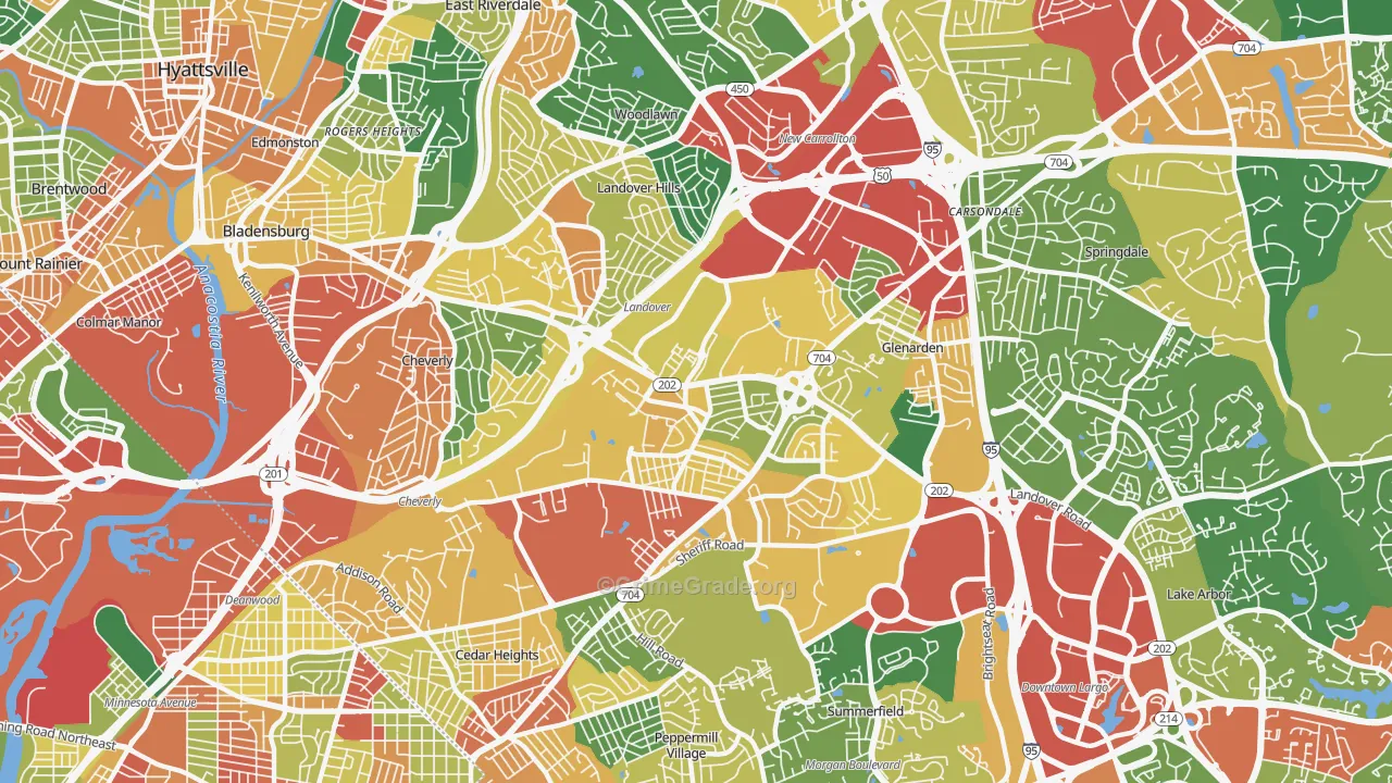 Greater Landover, Landover, MD Map of Theft Rates