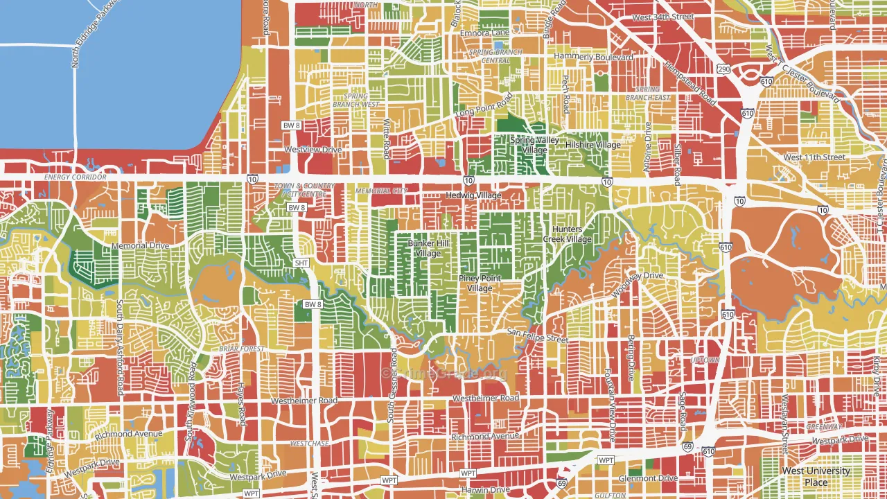 Greater Memorial, Houston, TX Map of Theft Rates