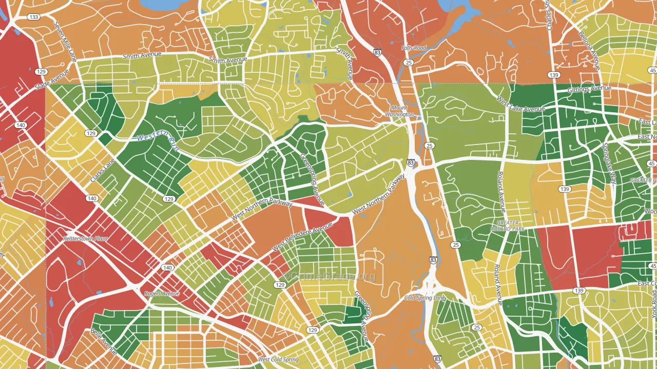 Greater Mount Washington, Baltimore, MD Map of Theft Rates