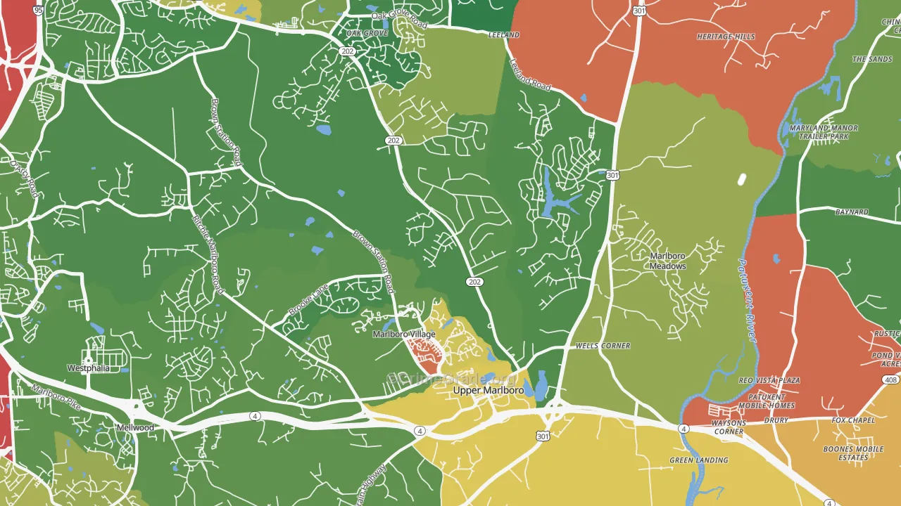 Greater Upper Marlboro, Brock Hall, MD Map of Theft Rates