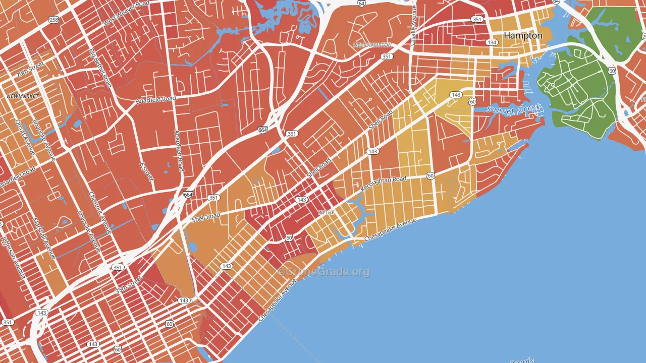 Greater Wythe, Hampton, VA Map of Theft Rates