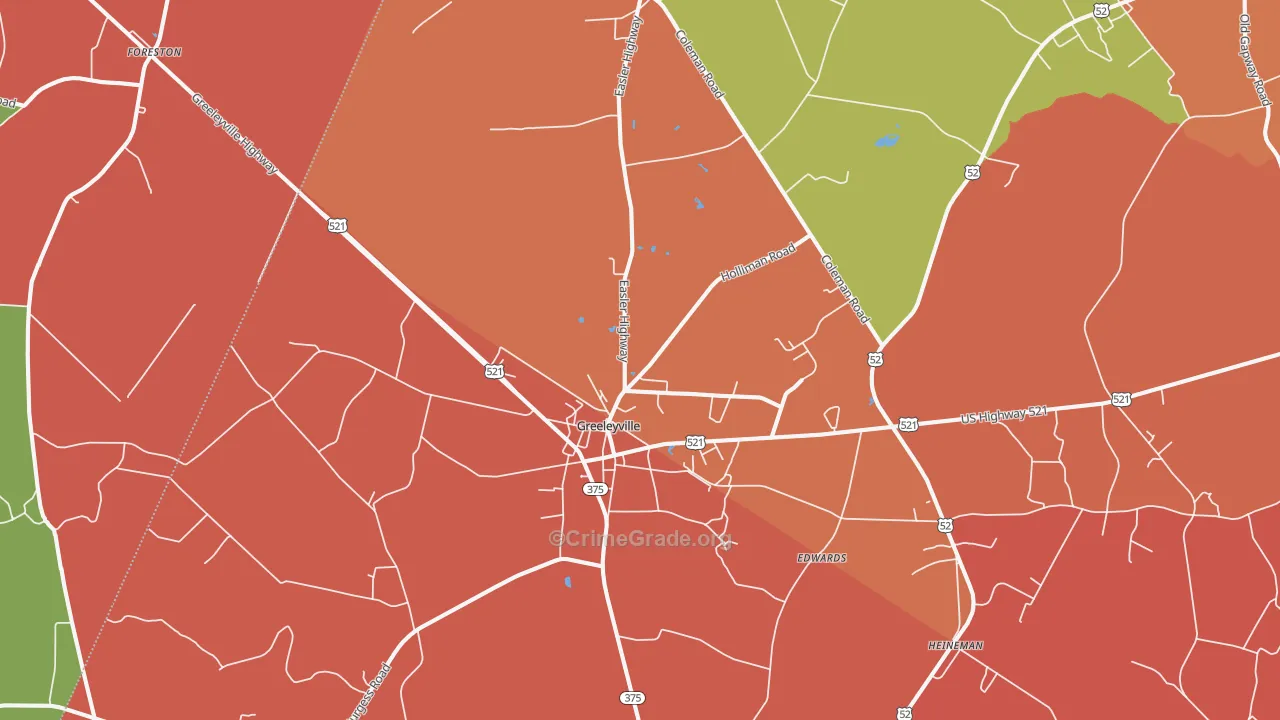 Greeleyville, SC Map of Theft Rates