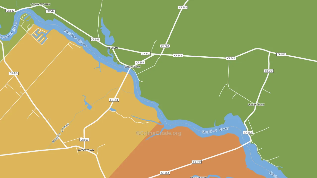Green Bank, NJ Map of Theft Rates