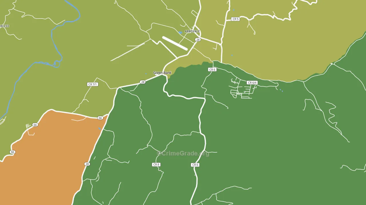 Green Bank, WV Map of Theft Rates