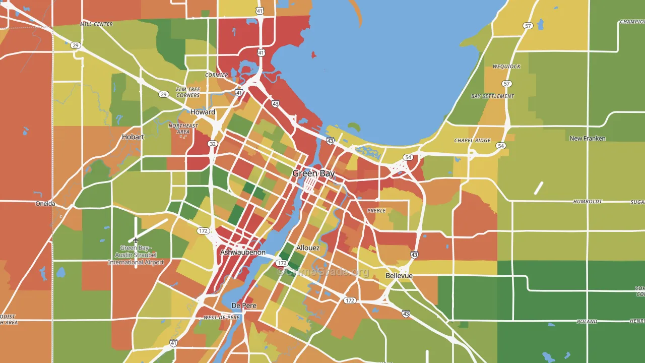 Green Bay, WI Map of Theft Rates
