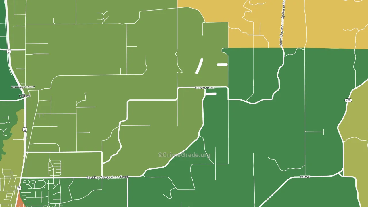Green Bluff, WA Map of Theft Rates