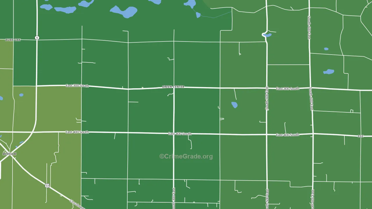 Green Center, IN Map of Theft Rates