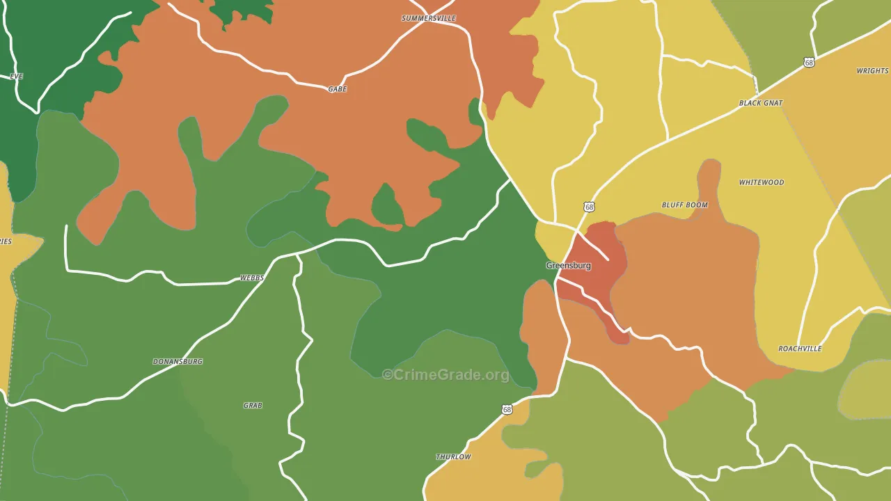 Green County, KY Map of Theft Rates