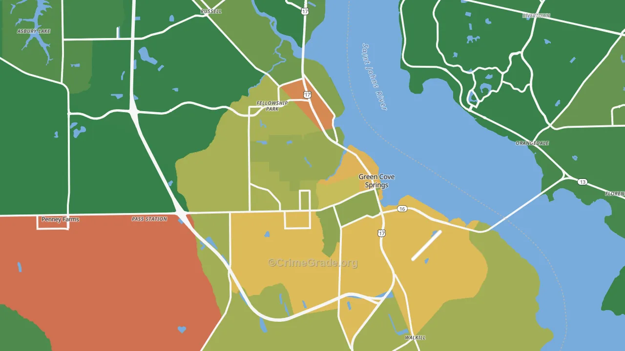 Green Cove Springs, FL Map of Theft Rates