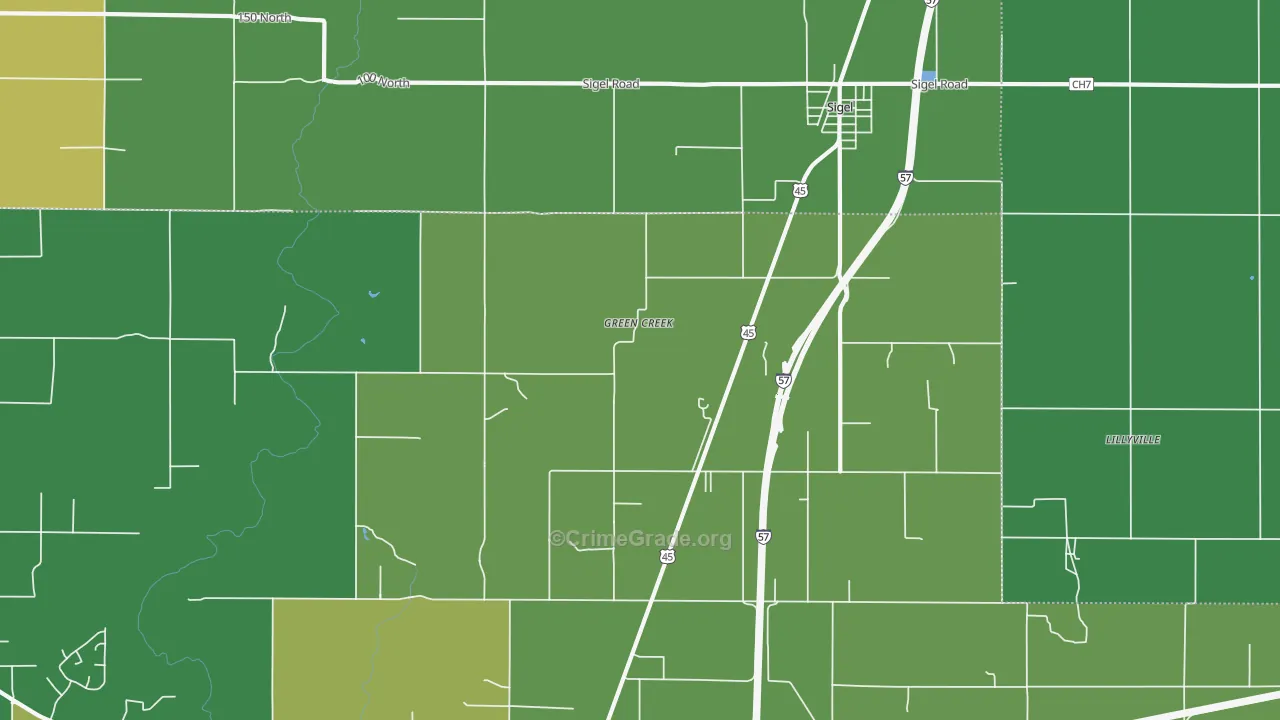 Green Creek, IL Map of Theft Rates