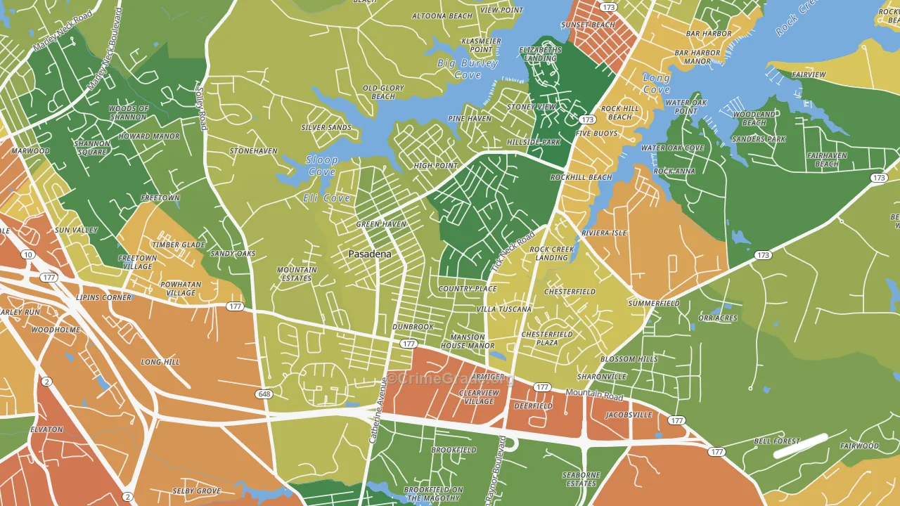 Green Haven, Pasadena, MD Map of Theft Rates