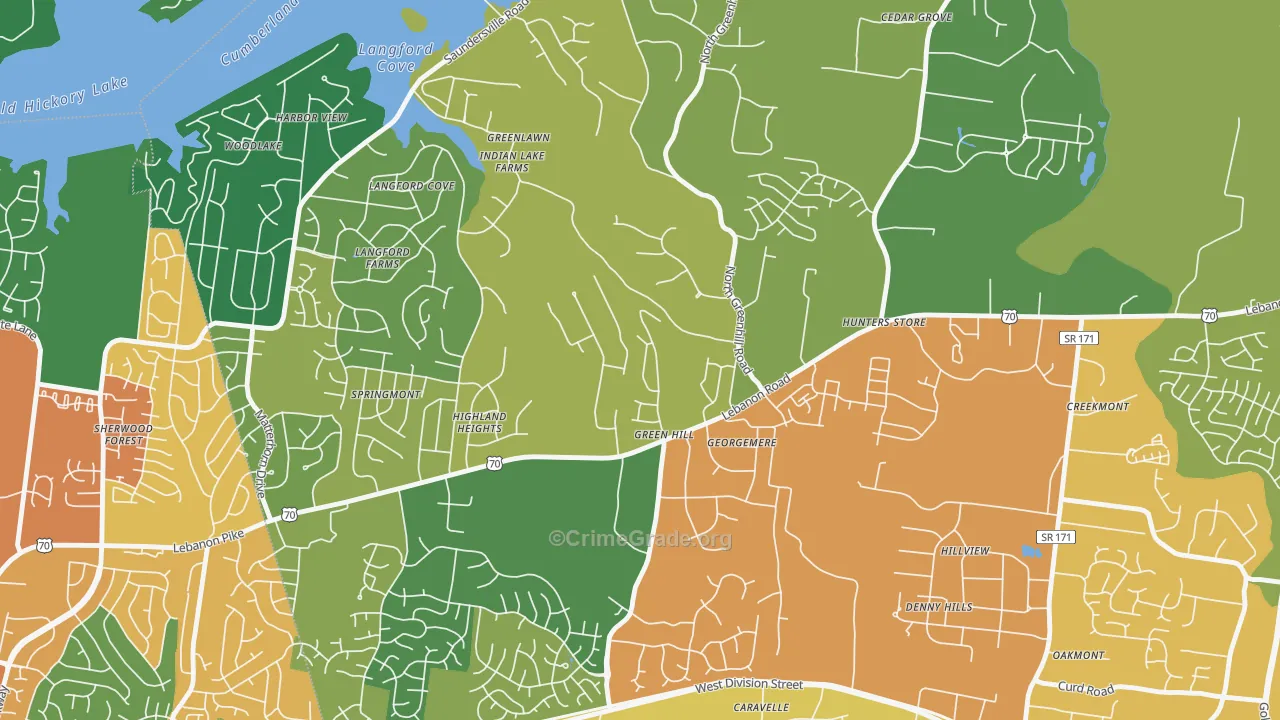 Green Hill, TN Map of Theft Rates