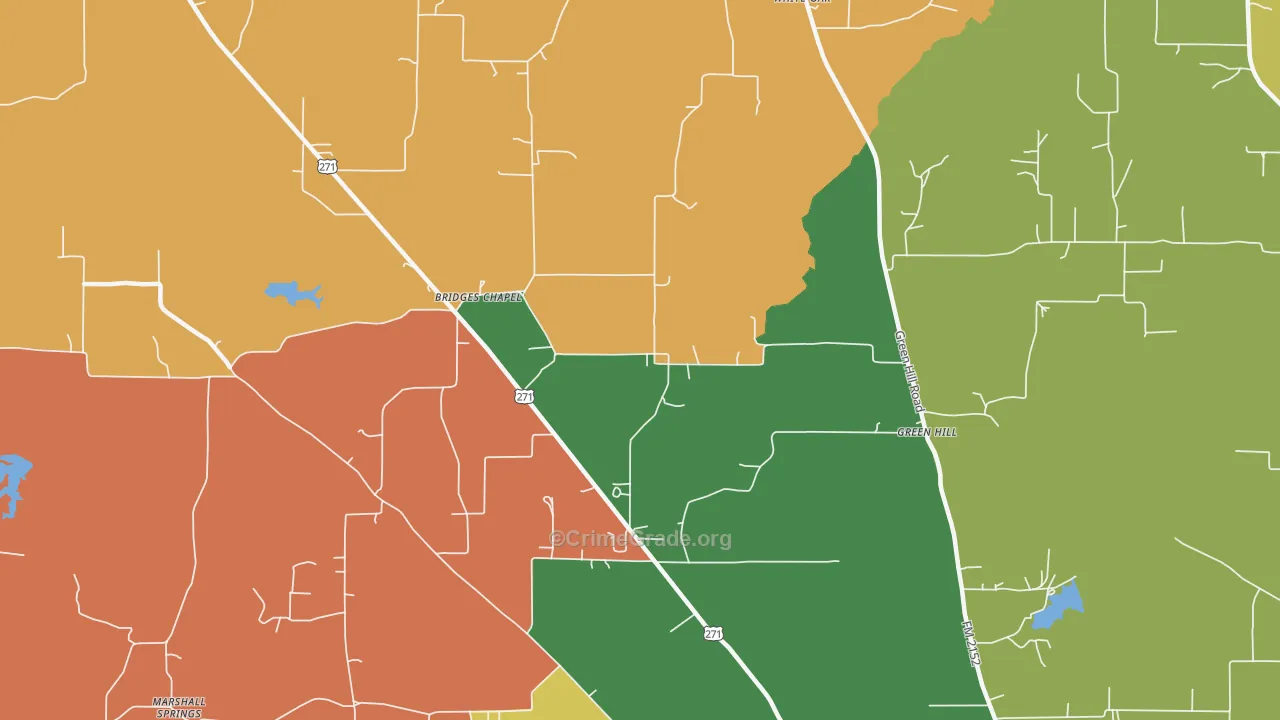 Green Hill, TX Map of Theft Rates