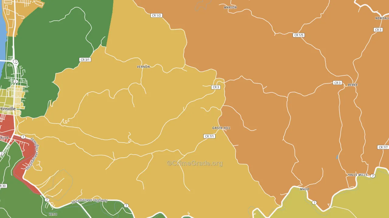 Green Hill, WV Map of Theft Rates